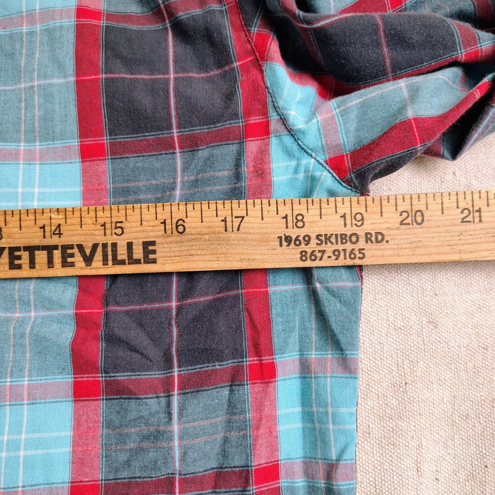 Mens S Amplify Plaid Button Down Shirt Red Teal Cotton Blend Gorpcore Grunge - Picture 8 of 9
